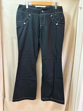 Gilly G Y2K Black Flare Low Rise Contrast Stitch Bootcut Pants Deadstock